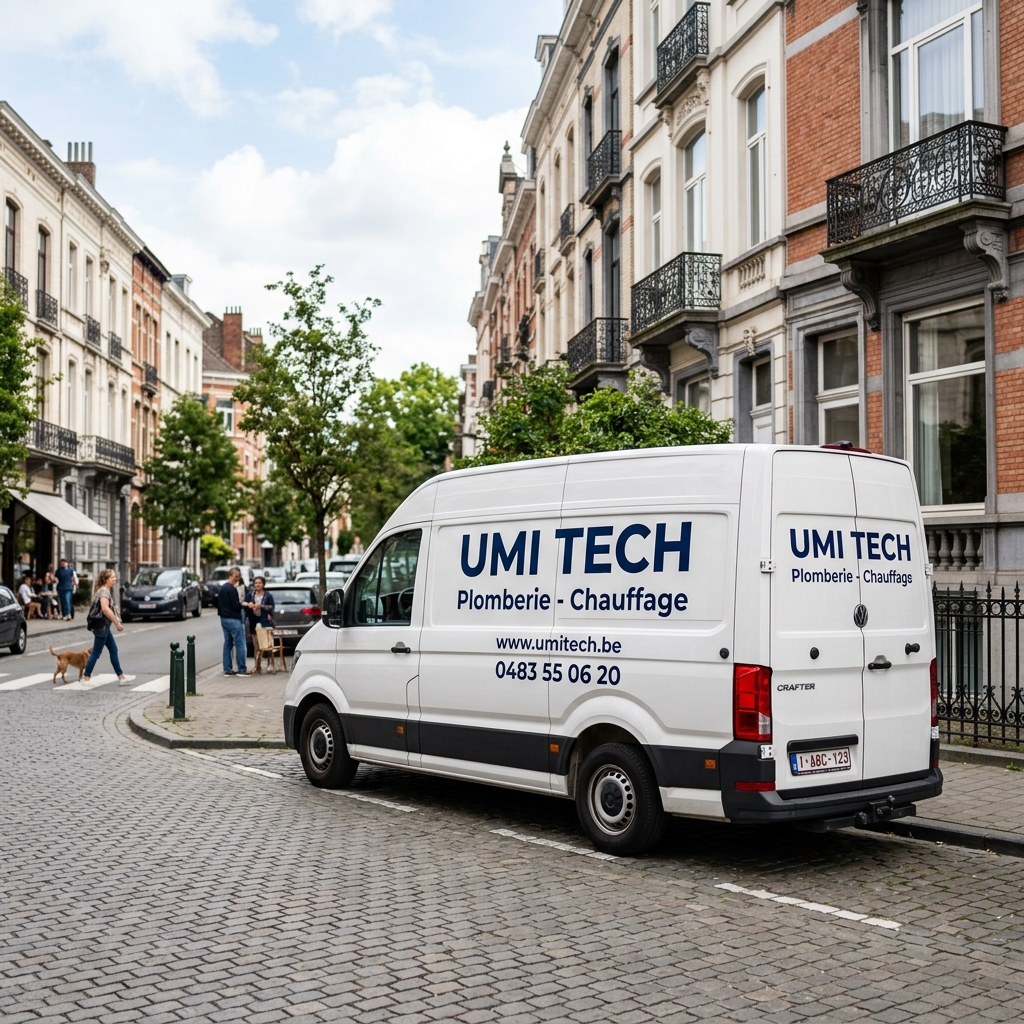 Véhicule d'intervention UMI TECH Plomberie Chauffage en intervention à Ixelles